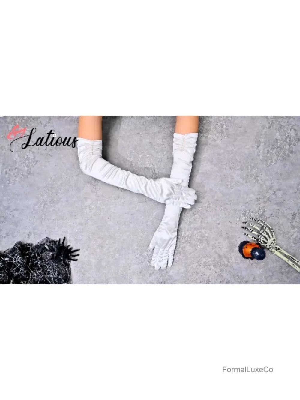 Satin Elbow Length Pearl Opera Gloves for Women Bridal